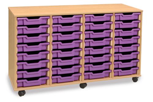 Monarch 32 Shallow Tray Storage Unit - Beech - W1358 x D462 x H789mm - Classroom storage - choose tray colours