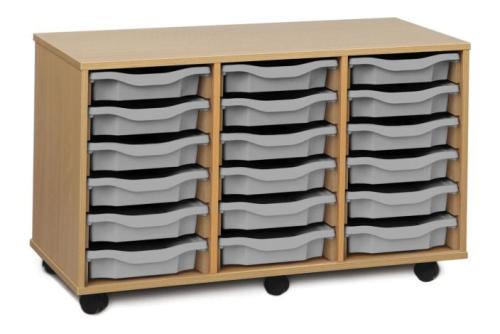 Monarch 18 Shallow Tray Storage Unit - Beech - W1030 x D453 x H617mm - Classroom storage - choose tray colours