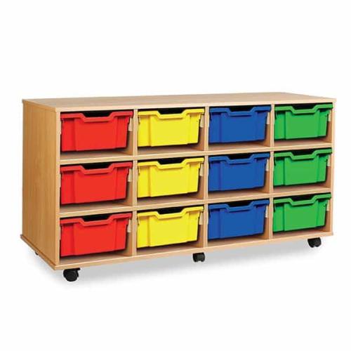 Monarch 12 Deep Tray Storage Unit horizontal - Beech - W1358 x D453 x H707mm - Classroom storage - Choose tray colours