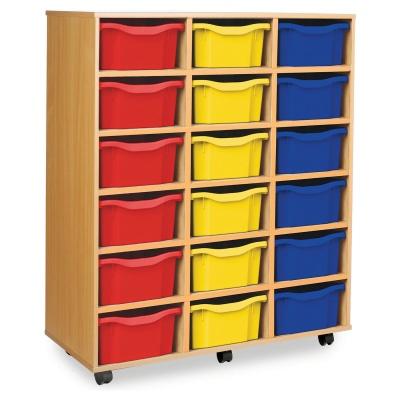 Monarch 18 Deep Tray Storage Unit - Beech - W1030 x D453 x H1210mm - Classroom storage - Choose tray colours