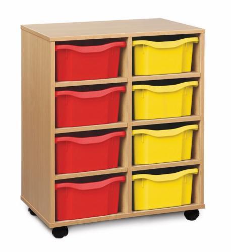 Monarch 8 Deep Tray Storage Unit - beech - W700 x D453 x H835mm - Classroom storage - Choose tray colours