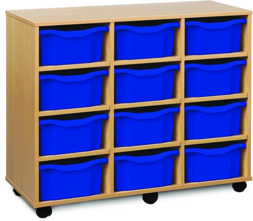 Monarch 12 Deep Tray Storage Unit - Beech - W1030 x D453 x H835mm - Classroom storage - Choose tray colours