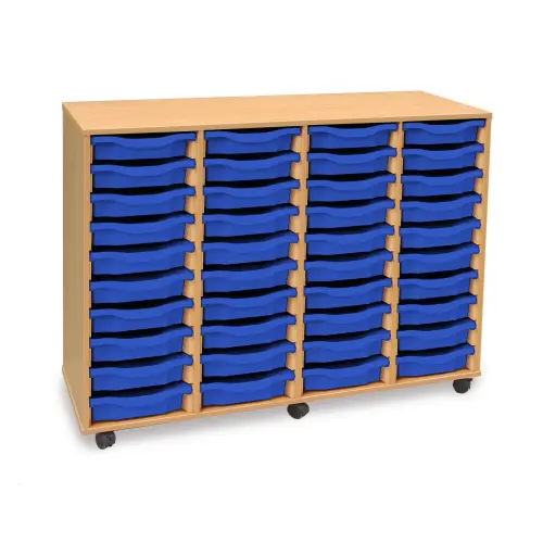 Monarch 40 Shallow Tray Storage Unit - Beech - W1358 x D462 x H961mm - Classroom storage - choose tray colours