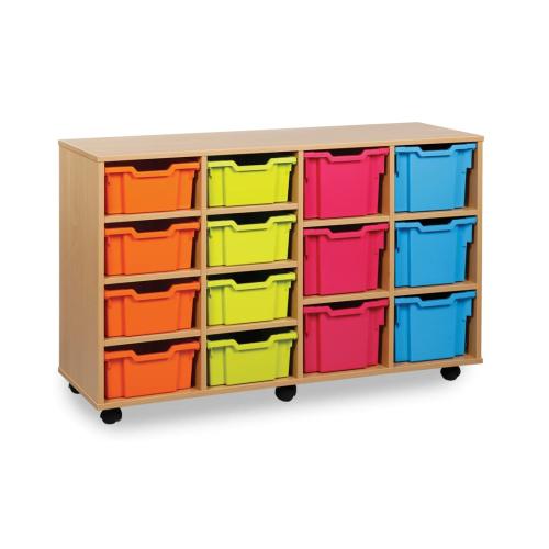 Monarch Combination 14 Tray Storage Unit – Beech – W1358 x D453 x H842 – Classroom Storage – Choose Tray Colours
