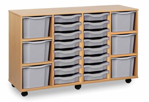Monarch Combination 22 Tray Storage Unit – Beech – W1358 x D453 x H842 – Classroom Storage – Choose Tray Colours