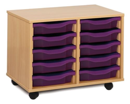 Monarch 10 Shallow Tray Storage Unit - Beech - W700 x D453 x H531mm - Classroom storage - choose tray colours
