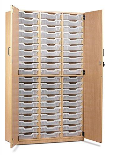 Monarch 60 Tray Storage Cupboard with Locking Doors – Shallow Trays – Beech – Classroom Storage – Choose Tray Colours w1030 x D485 x H1468mm