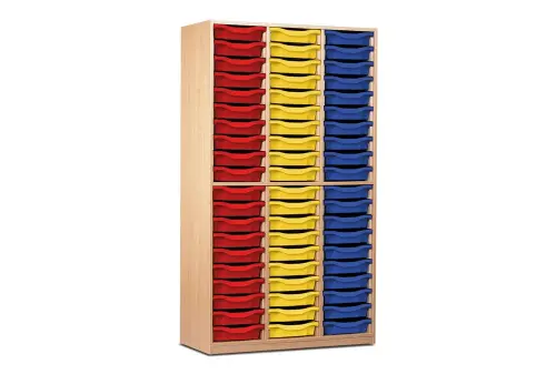 Monarch 60 Tray Open Storage Cupboard – Shallow Trays – Beech – Classroom Storage – Choose Tray Colours w1030 x d485 x h1810mm