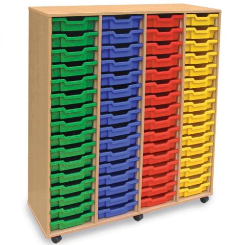 Monarch 64 Shallow Tray Storage Unit - Beech - W1358 x D462 x H1477mm - Classroom storage - choose tray colours
