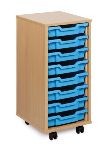 Monarch 8 Shallow Tray Storage Unit - Beech - W360 x D453 x H789mm - Classroom storage - choose tray colours