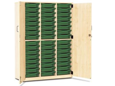 Monarch 48 Tray Storage Cupboard with Locking Doors – Shallow Trays – Maple – Classroom Storage – Choose Tray Colours w1030 x D485 x H1468mm