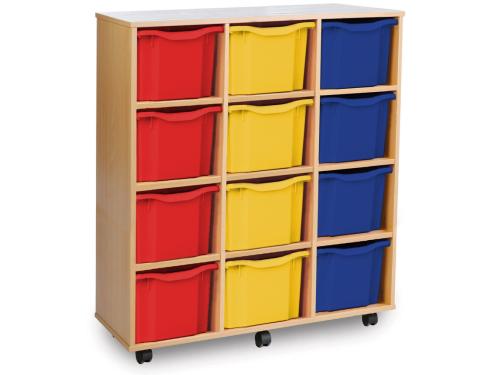Monarch 12 Extra Deep Tray Storage Unit - Beech - W1030 x D453 x H1115mm - Classroom storage - Choose tray colours