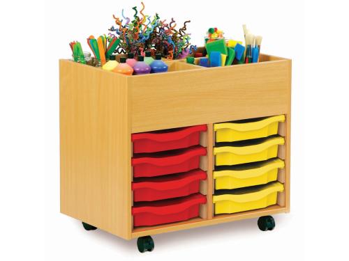 Monarch Kinderbox Book Storage Unit – 4 Bays with 8 Shallow Trays – Mobile on Castors – Beech – W690 x D453 x H652mm