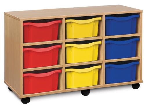 Monarch 9 Deep Tray Storage Unit - Beech - W1030 x D453 x H647mm - Classroom storage - Choose tray colours