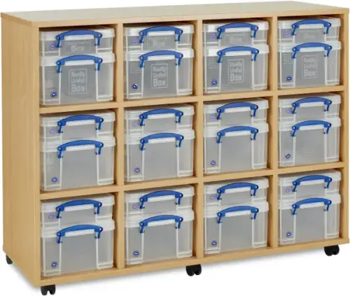 Monarch Really Useful Box Storage Unit – Classroom Storage 12 x 9 litre & 12 x 4 Litre boxes included