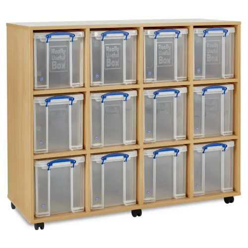 Monarch Really Useful Box Storage Unit - Beech – Classroom Storage 12 x 24 Litre boxes included