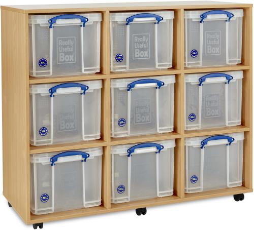 Monarch Really Useful Box Storage Unit - Beech  – Classroom Storage 9 x 35 litre boxes included