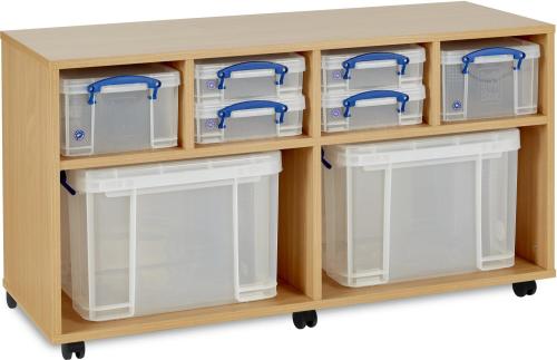 Monarch Really Useful Box Storage Unit - Beech – Classroom Storage - 4 x 4 litre - 2 x 9 litre & 2 x 35 litre boxes included