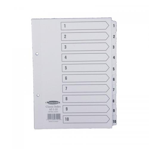 Concord A5 Index 1-10 Board Clear Tabs