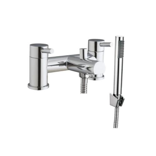 Harper & Brooke Flaxley Bath Shower Mixer w/ 2 Tap Holes, Slide Rail & Fixed & Handheld Shower Head - Chrome