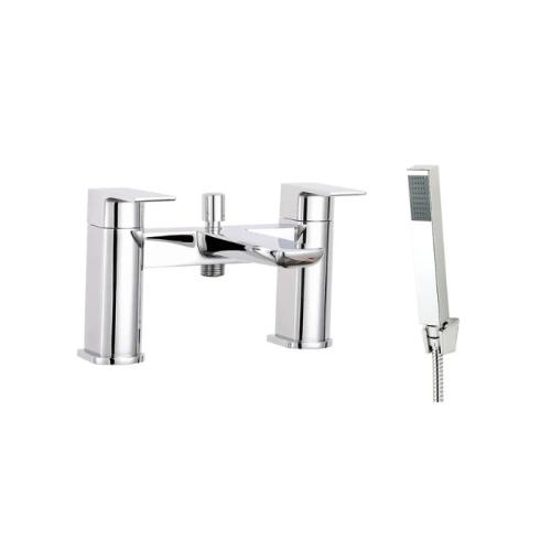 Harper & Brooke Morley Bath Shower Mixer w/ 2 Tap Holes, Slide Rail & Fixed & Handheld Shower Head - Chrome
