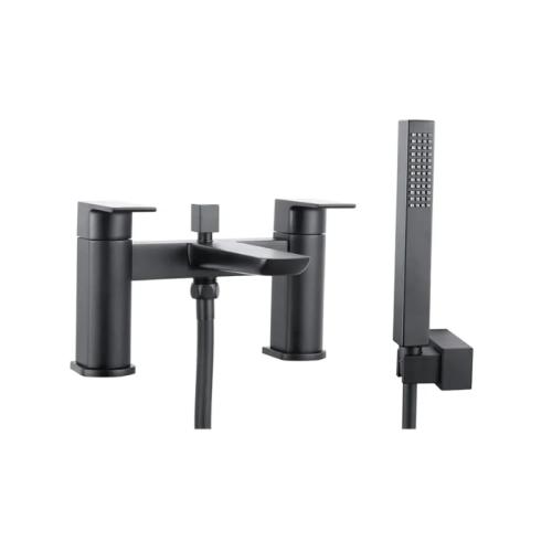 Harper & Brooke Morley Electroplated Bath Shower Mixer w/ 2 Tap Holes, Slide Rail & Fixed & Handheld Shower Head - Black