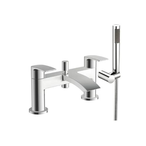 Harper & Brooke Tudor Bath Shower Mixer w/ 2 Tap Holes, Slide Rail & Fixed & Handheld Shower Head - Chrome