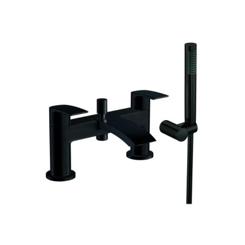 Harper & Brooke Tudor Electroplated Bath Shower Mixer w/ 2 Tap Holes, Slide Rail & Fixed & Handheld Shower Head - Black