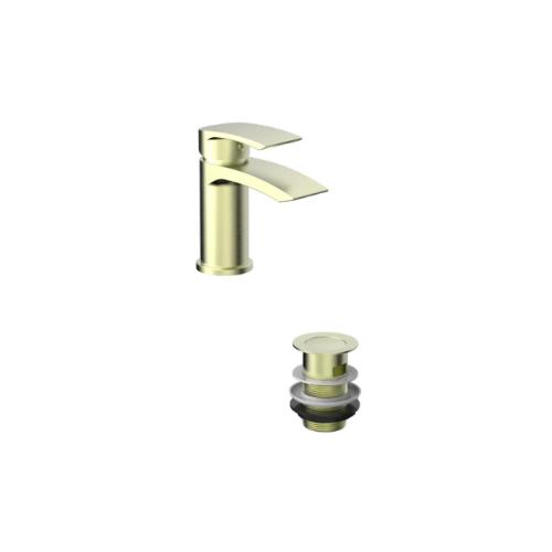Harper & Brooke Tudor PVD Coated Mini Mono Basin Mixer w/ Pop Up Waste - Brushed Brass