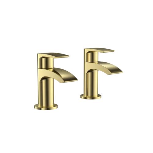 Harper & Brooke Tudor PVD Coated Tap Pair for 2 Tap Hole Basin - Brushed Brass