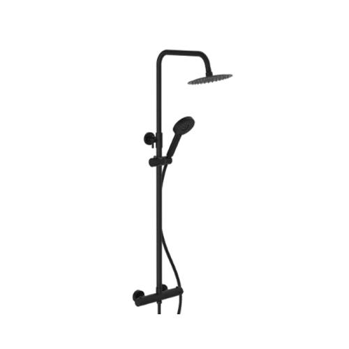 Harper & Brooke Holland Electroplated Column Shower w/ Rail, Hose & Round Head - Black