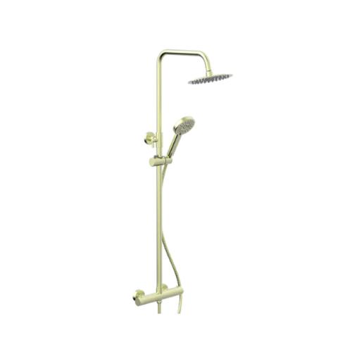 Harper & Brooke Holland PVD Coated Column Shower w/ Rail, Hose & Round Head - Brushed Brass