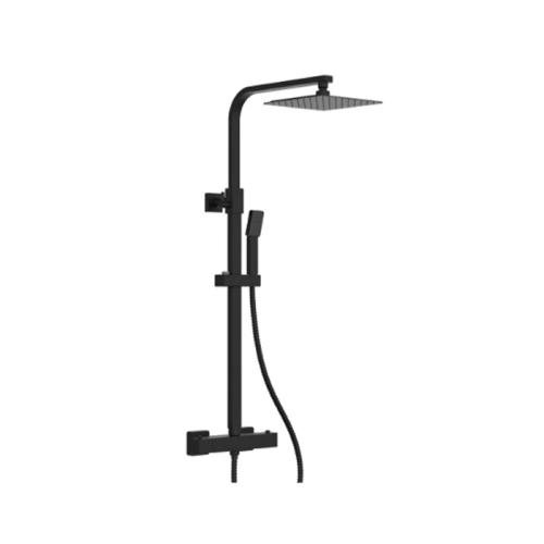 Harper & Brooke Holland Electroplated Column Shower w/ Rail, Hose & Square Head - Black