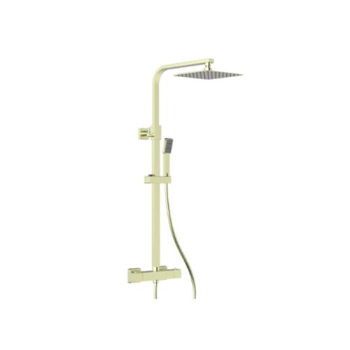 Harper & Brooke Holland PVD Coated Column Shower w/ Rail, Hose & Square Head - Brushed Brass