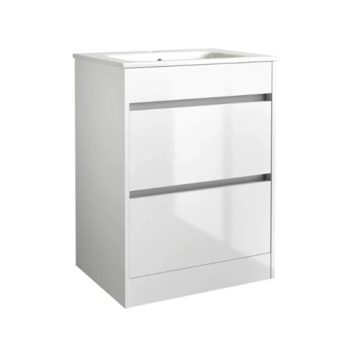 Harper & Brooke Granby 620mm x 850mm x 480mm 2 Drawer Floorstanding Vanity Unit - Matt White