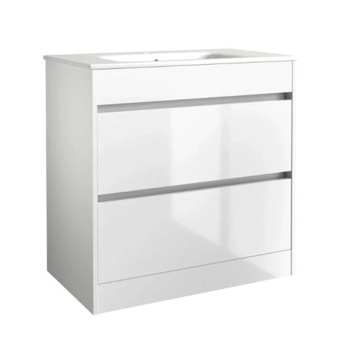 Harper & Brooke Granby 820mm x 850mm x 480mm 2 Drawer Floorstanding Vanity Unit - Matt White
