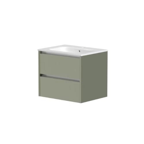 Harper & Brooke Granby 600mm x 500mm x 480mm 2 Drawer Wall Mounted Vanity Unit - Savannah Green