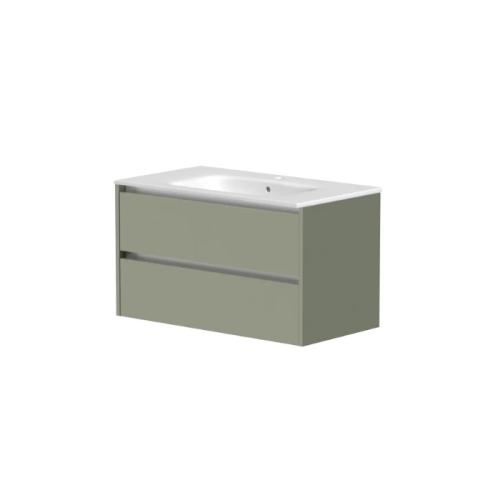 Harper & Brooke Granby 800mm x 500mm x 480mm 2 Drawer Wall Mounted Vanity Unit - Savannah Green