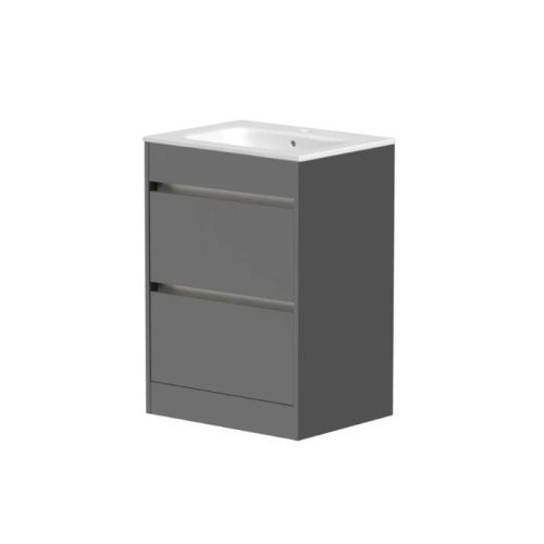 Harper & Brooke Granby 620mm x 850mm x 480mm 2 Drawer Floorstanding Vanity Unit - Matt Grey