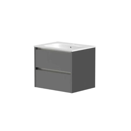 Harper & Brooke Granby 600mm x 500mm x 480mm 2 Drawer Wall Mounted Vanity Unit - Matt Grey