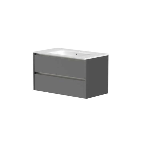 Harper & Brooke Granby 800mm x 500mm x 480mm 2 Drawer Wall Mounted Vanity Unit - Matt Grey