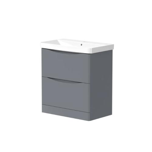 Harper & Brooke Portland 600mm 2 drawer Floorstanding Vanity Unit - Matt Grey