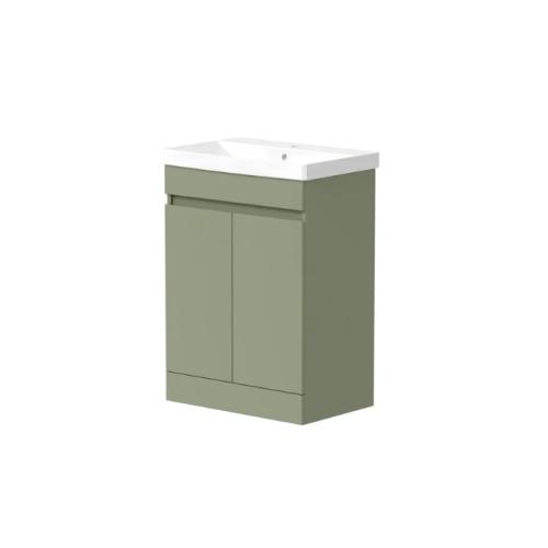 Harper & Brooke Kappa 625mm 2 Door Handleless Floorstanding Vanity Unit - Savannah Green