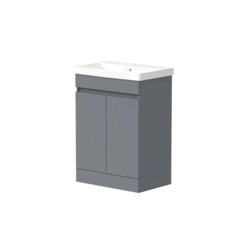 Harper & Brooke Kappa 625mm 2 Door Handleless Floorstanding Vanity Unit - Matt Grey
