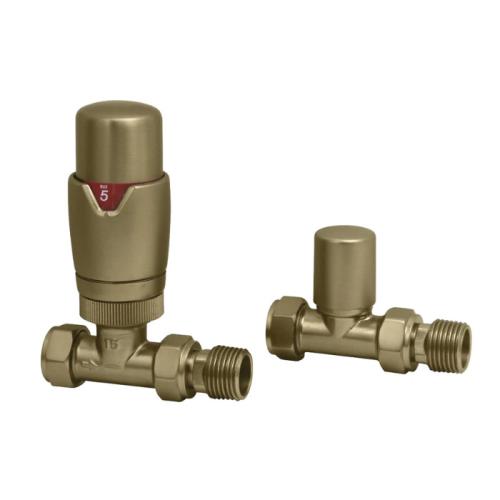 Harper & Brooke TMV Thermostatic Straight Valve - Brushed Brass