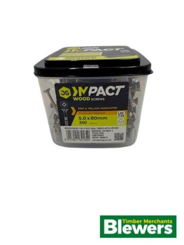 Impact Wood Screws 5.0 x 80mm (Tub 350) 3 bits