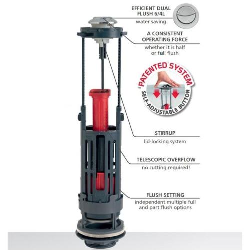 Wirquin One Mechanical Dual Flush Valve - Lid-Lock Self Adjustable 10120440