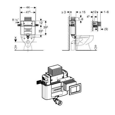 Geberit Alpha 82cmH Concealed Cistern, plus Alpha01 Square Flush Plate 109.003.21.1