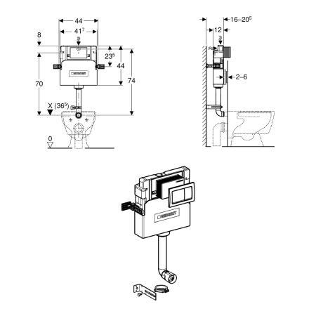 Geberit Alpha Concealed Cistern 12cmD, plus Alpha01 Square Flush Plate 109.013.21.1