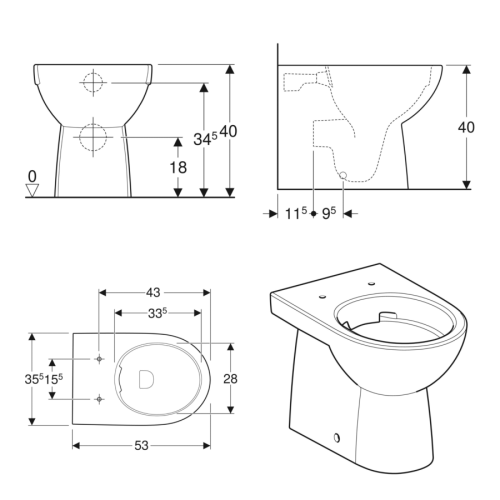 Geberit Selnova Toilet with Delta Cistern and Flush Plate 118.350.21.1